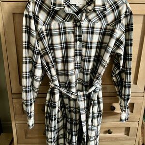 LOFT Plaid Belted Mini Dress in Black, Cream, Tan